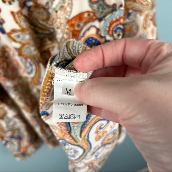 Paisley Orange and Blue Bell Sleeve Retro 70's Boho Mini Dress Women's Size M - Picture 5 of 8